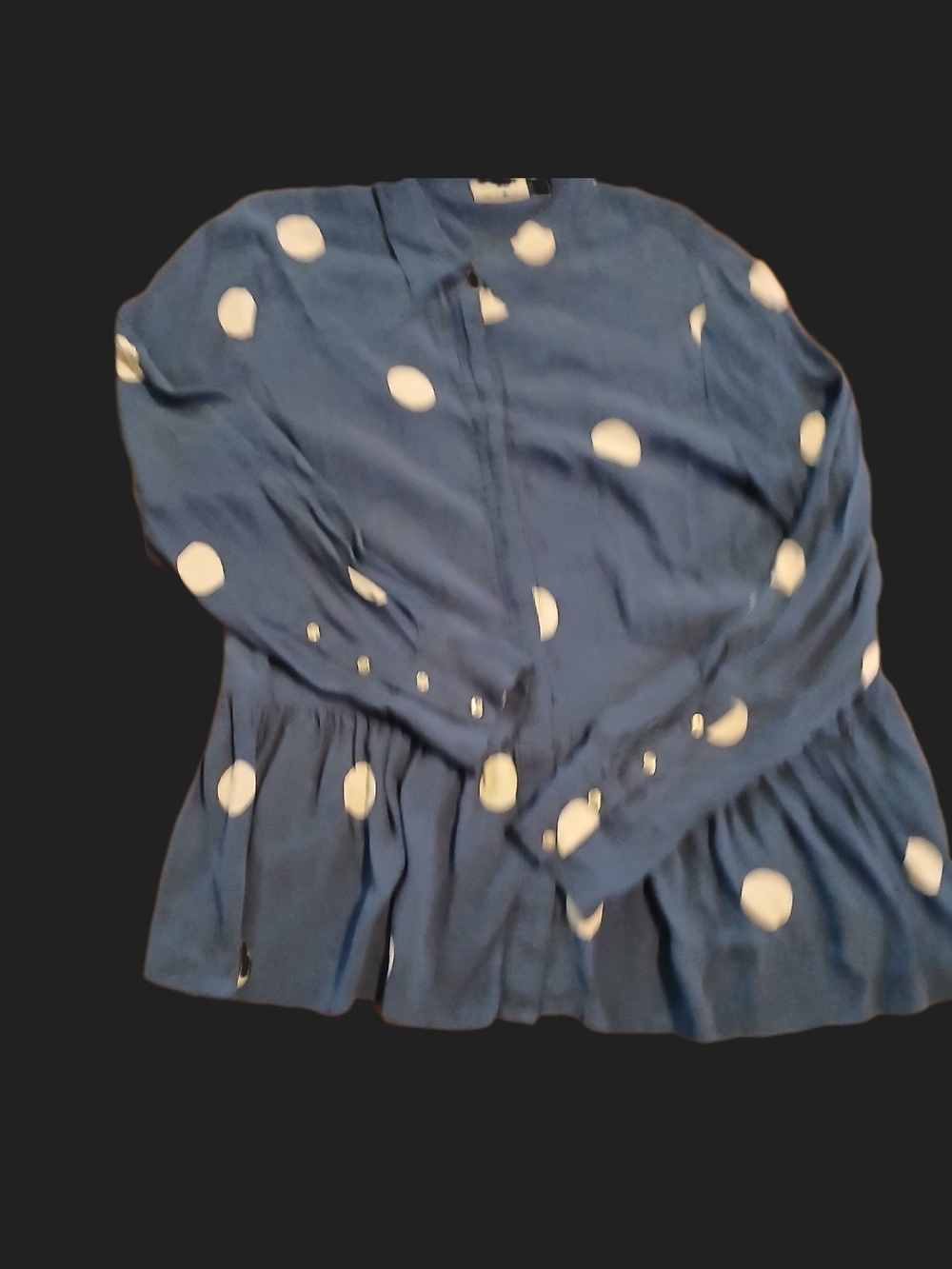 Masai  Blue Polka Dot Peplum Button Up Blouse Size Large